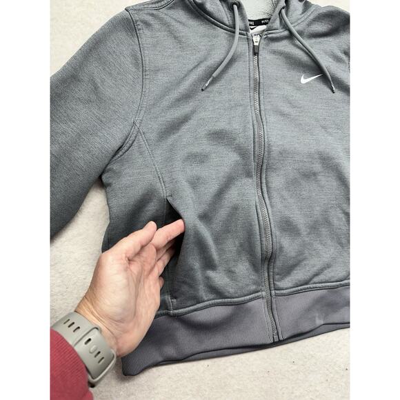 Nike Sportswear Jacket Womens Small Gray Crop Full Zip Hoodie Swoosh Athletic - Picture 4 of 9